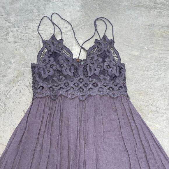Free People Dress Womens Extra Small Adella Slip Gray Mini FP One Lace Ruffle - Picture 4 of 6